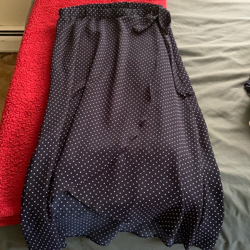 Green Envelope Navy Polka Dot Wrap Maxi Skirt